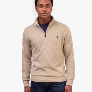 U.S. Polo Assn. Men's Tan 1/4 Zip Stand-Up Collar Long Sleeve Ribbed Sweater XXL